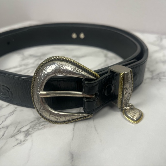 Resistol Genuine Leather black silver heart buckle belt size large - Picture 3 of 5